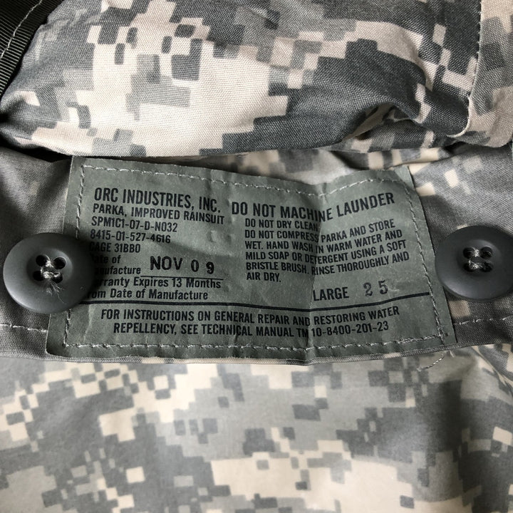 Authentic 2000'S US Military Camouflage Pattern ACU Digital Camo Military Rain Parka, Made in USA, Large, Men's Size L unclear Khaki type Vintage Second Hand
