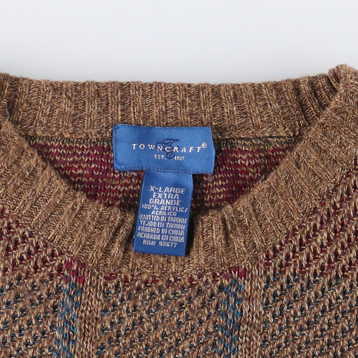 TOWN CRAFT All-Over Print Acrylic Knit Sweater, Men's Size XL acrylic brown type Vintage Second Hand