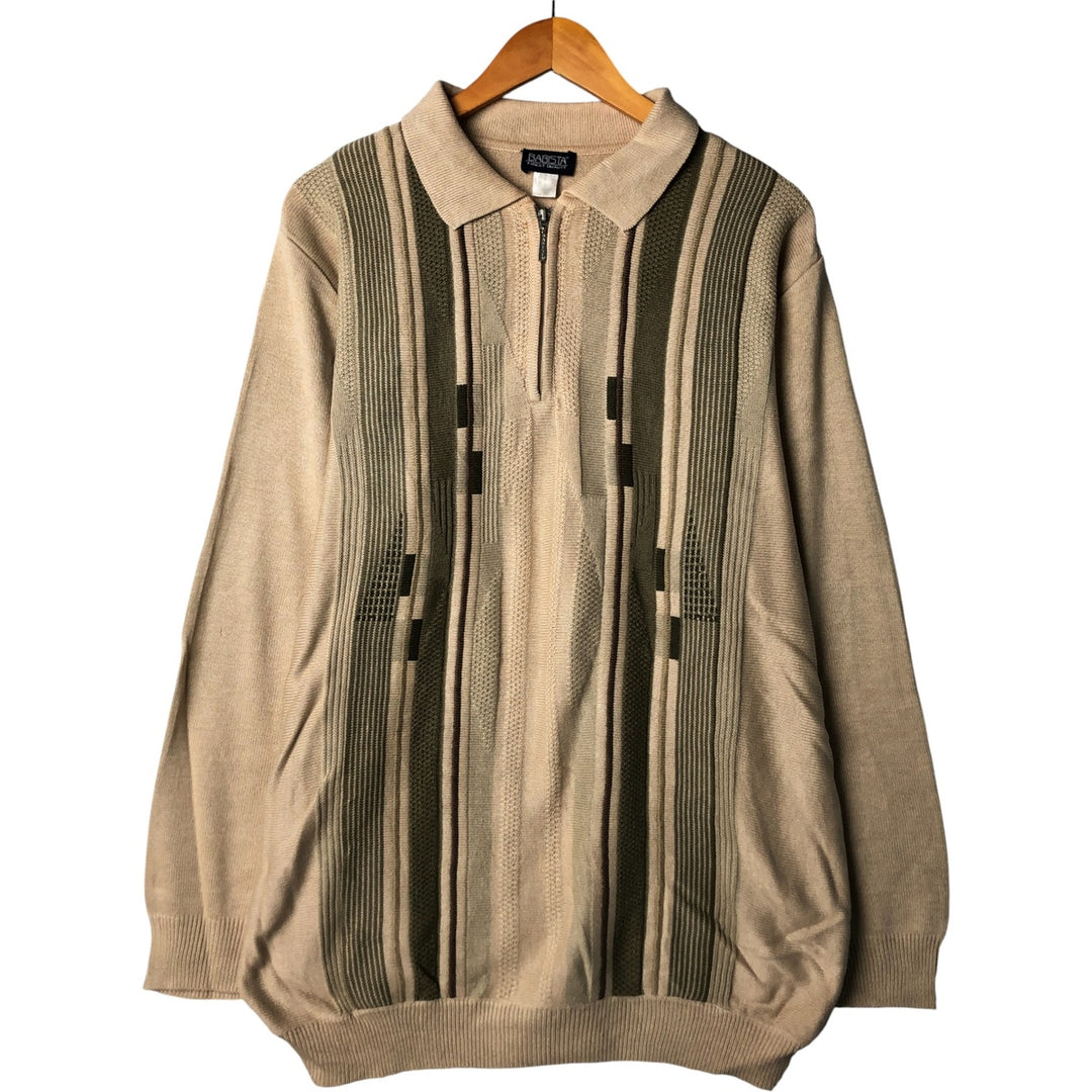 BABISTA Stripe Pattern Collared Half-Zip Sweatshirt, Men's XL (Equivalent) cotton Beige type Vintage Second Hand