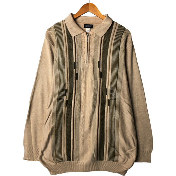 BABISTA Stripe Pattern Collared Half-Zip Sweatshirt, Men's XL (Equivalent) cotton Beige type Vintage Second Hand