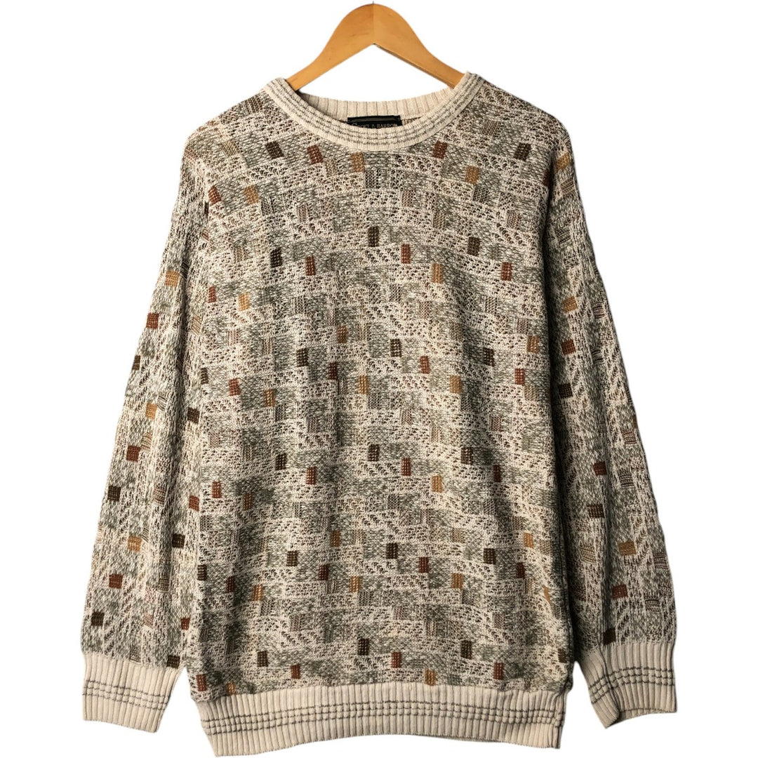 CROFT AND BARROW All-Over Print Knit Sweater, Made in Italy, Men's Size L cotton unbleached Vintage Second Hand