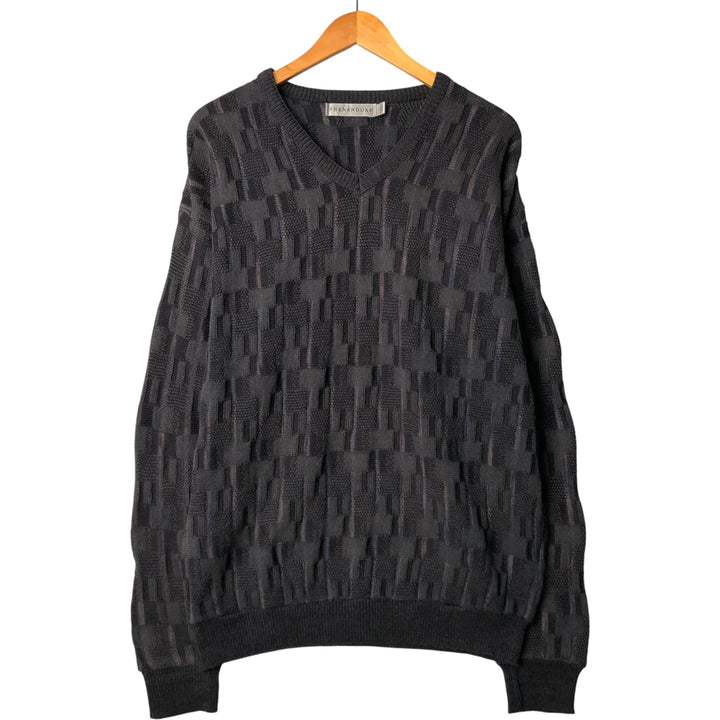 SHENANDOAH All-Over Print V-Neck Knit Sweater, Made in USA, Men's Size L unclear black type Vintage Second Hand