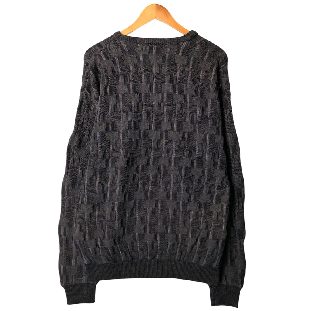 SHENANDOAH All-Over Print V-Neck Knit Sweater, Made in USA, Men's Size L unclear black type Vintage Second Hand