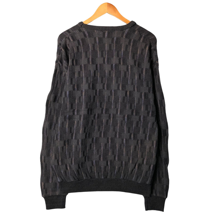 SHENANDOAH All-Over Print V-Neck Knit Sweater, Made in USA, Men's Size L unclear black type Vintage Second Hand