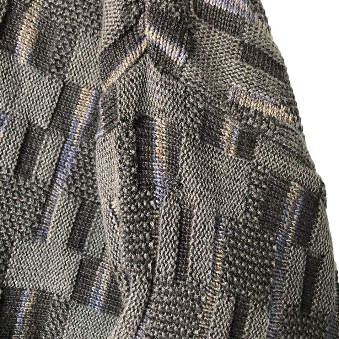 SHENANDOAH All-Over Print V-Neck Knit Sweater, Made in USA, Men's Size L unclear black type Vintage Second Hand