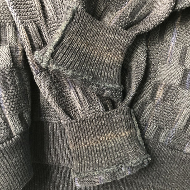 SHENANDOAH All-Over Print V-Neck Knit Sweater, Made in USA, Men's Size L unclear black type Vintage Second Hand