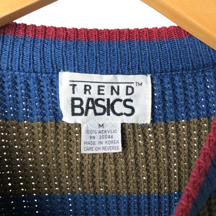 TREND BASICS Striped Pattern Ribbed Acrylic Knit Sweater, Men's Size Medium acrylic blue type Vintage Second Hand