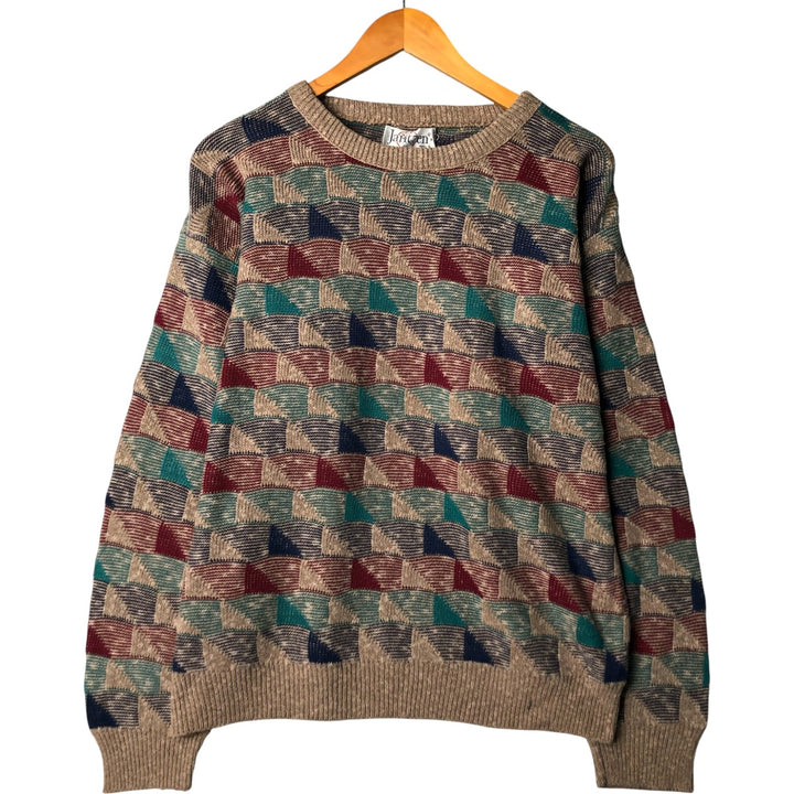 Jantzen all-over print knit sweater, made in the USA, men's size L unclear Beige type Vintage Second Hand