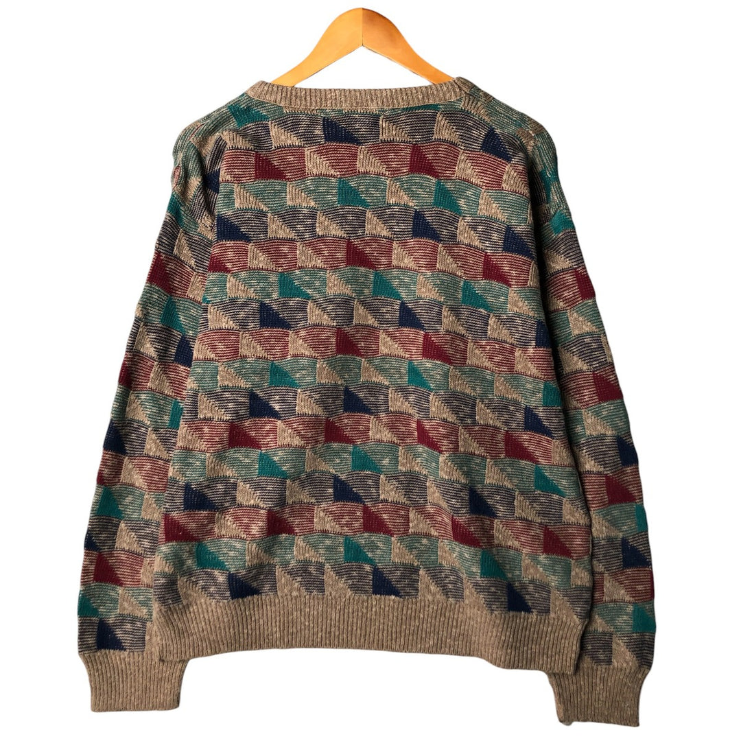 Jantzen all-over print knit sweater, made in the USA, men's size L unclear Beige type Vintage Second Hand