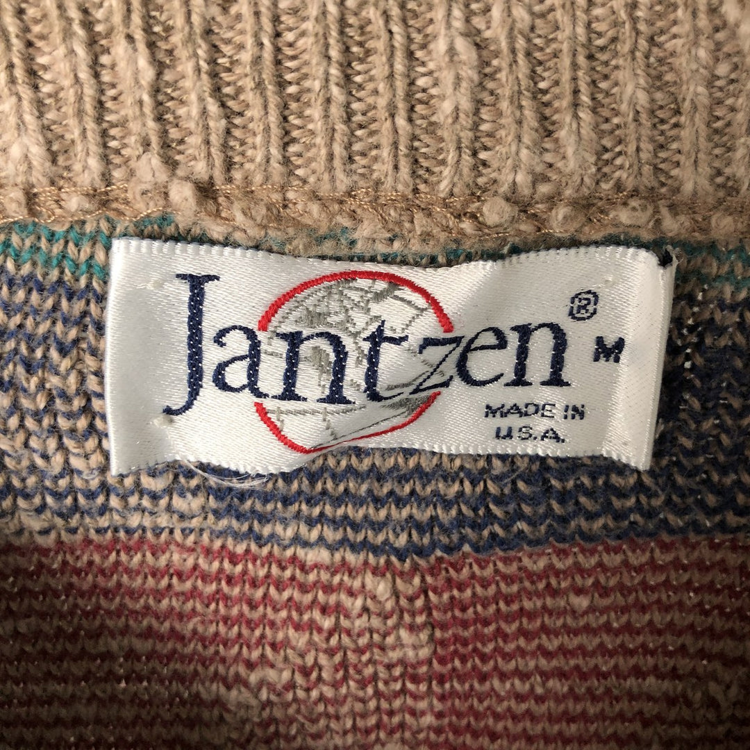Jantzen all-over print knit sweater, made in the USA, men's size L unclear Beige type Vintage Second Hand