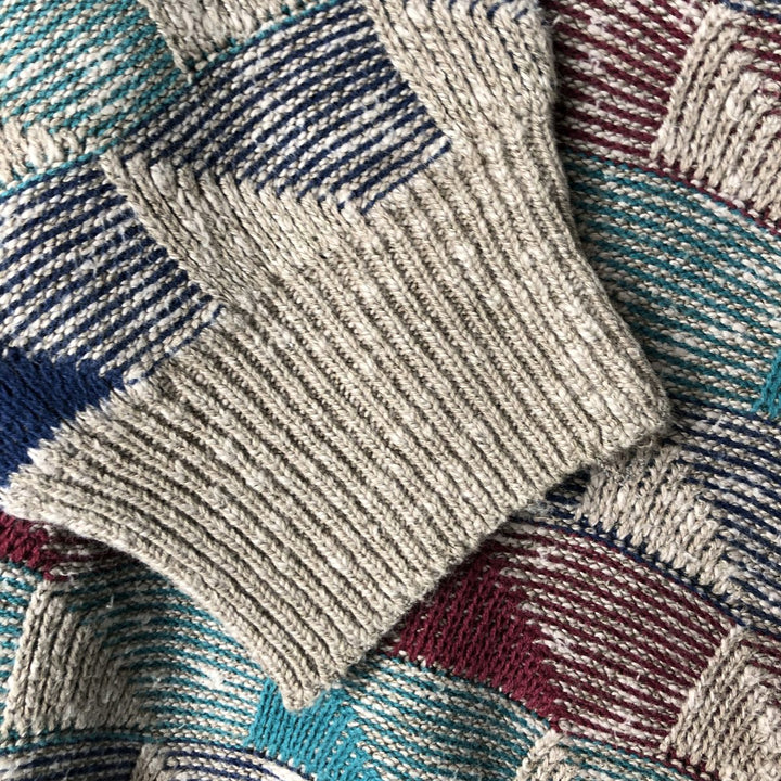 Jantzen all-over print knit sweater, made in the USA, men's size L unclear Beige type Vintage Second Hand
