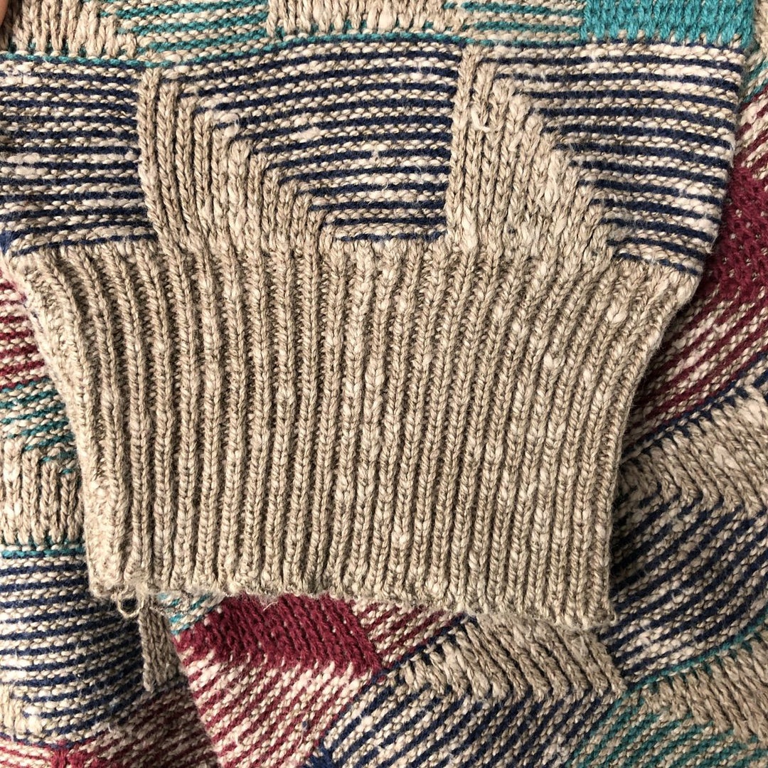 Jantzen all-over print knit sweater, made in the USA, men's size L unclear Beige type Vintage Second Hand