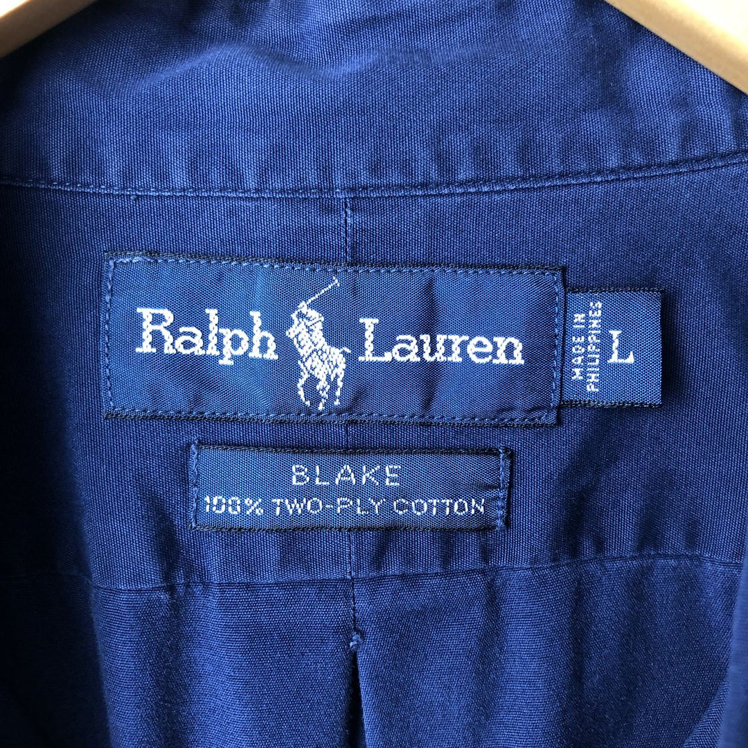 Ralph Lauren BLAKE long sleeve button down shirt, men's size L cotton navy blue type Vintage Second Hand