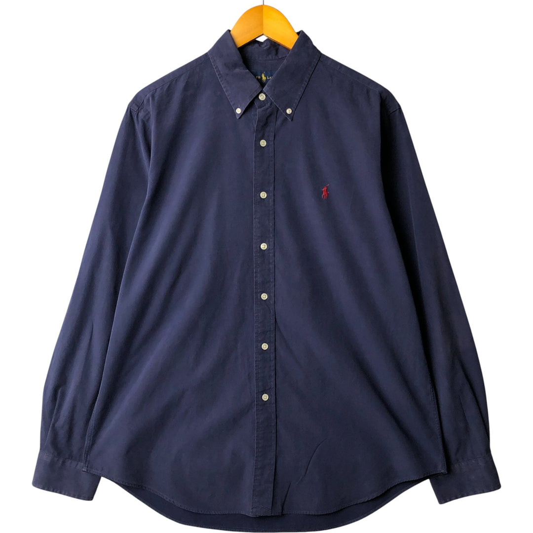 Ralph Lauren long sleeve button down shirt, men's size L cotton navy blue type Vintage Second Hand