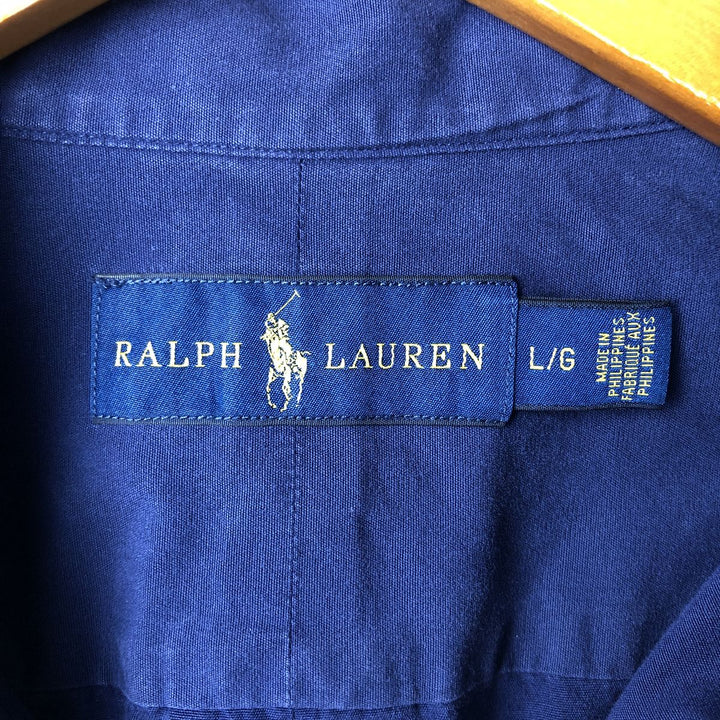 Ralph Lauren long sleeve button down shirt, men's size L cotton navy blue type Vintage Second Hand