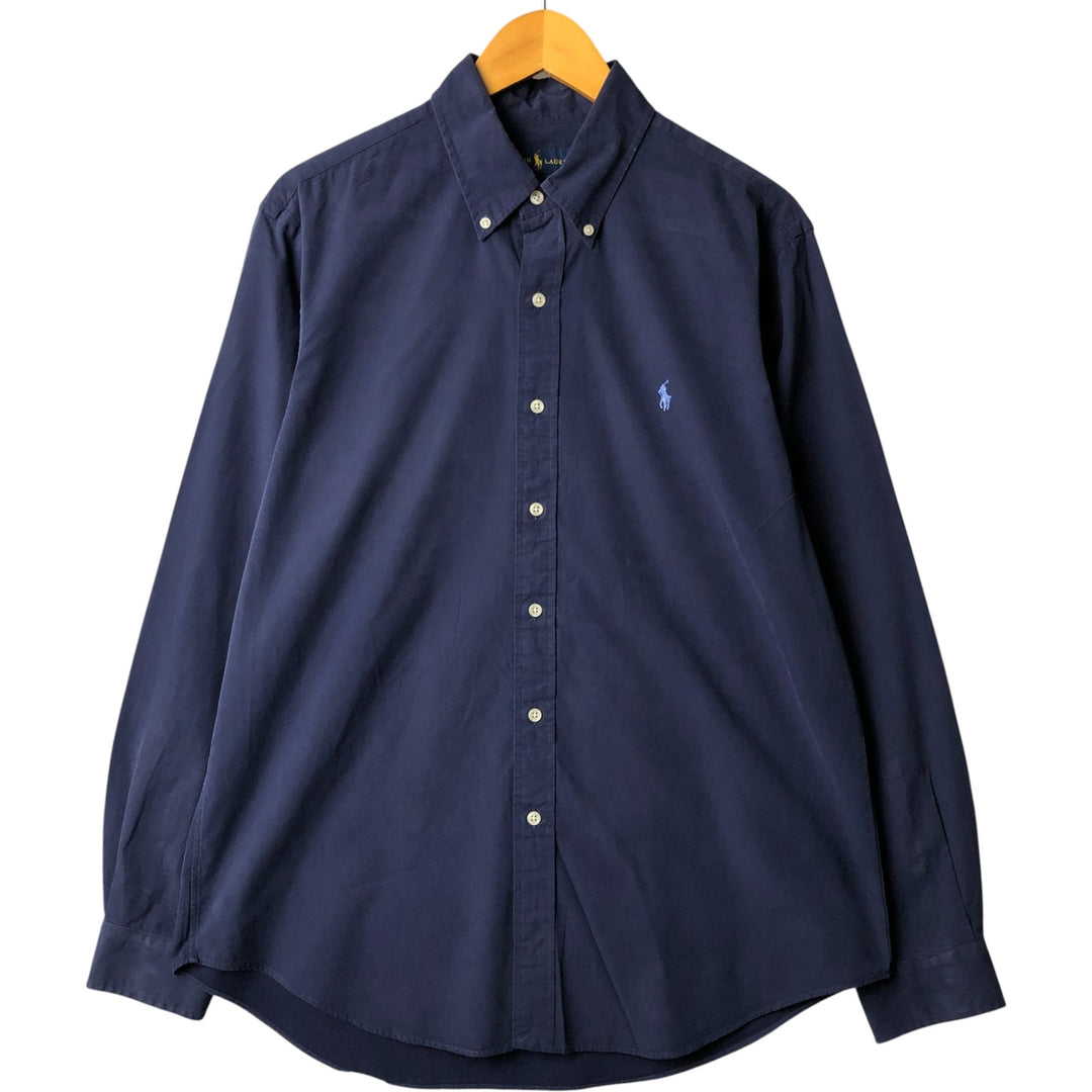 Ralph Lauren long sleeve button down shirt, men's size L cotton navy blue type Vintage Second Hand
