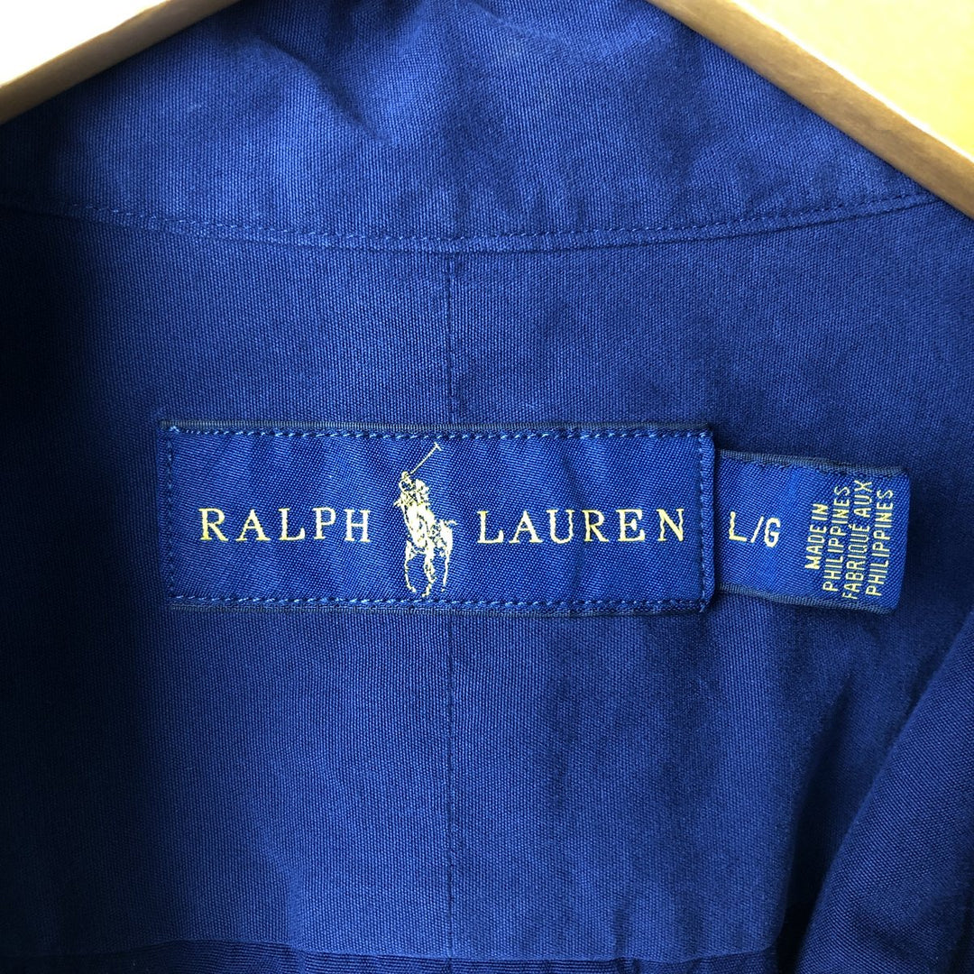 Ralph Lauren long sleeve button down shirt, men's size L cotton navy blue type Vintage Second Hand