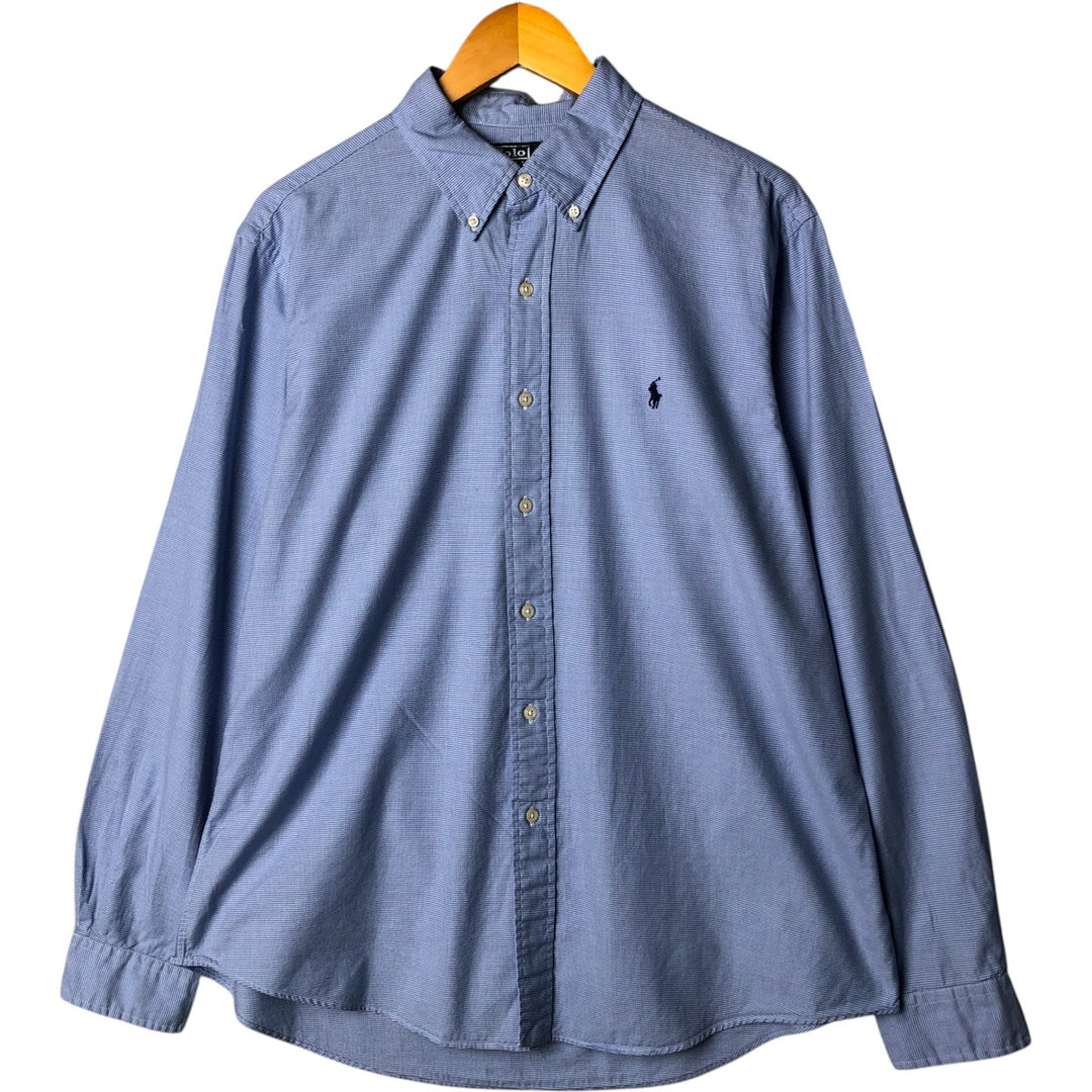 Ralph Lauren Custom Fit Houndstooth Pattern Long Sleeve Button-Down Shirt, Men's Size XL cotton Blue type light blue Vintage Second Hand
