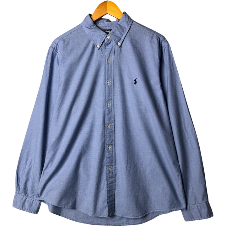 Ralph Lauren Custom Fit Houndstooth Pattern Long Sleeve Button-Down Shirt, Men's Size XL cotton Blue type light blue Vintage Second Hand