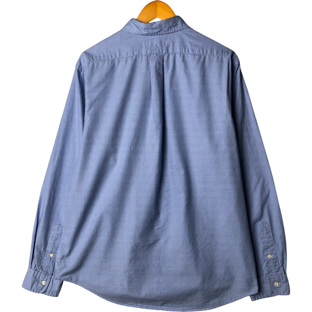Ralph Lauren Custom Fit Houndstooth Pattern Long Sleeve Button-Down Shirt, Men's Size XL cotton Blue type light blue Vintage Second Hand