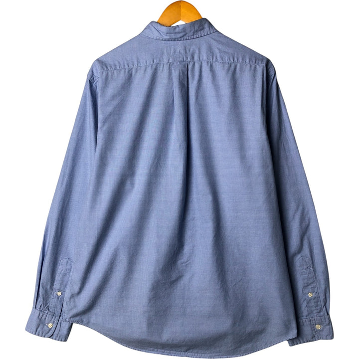 Ralph Lauren Custom Fit Houndstooth Pattern Long Sleeve Button-Down Shirt, Men's Size XL cotton Blue type light blue Vintage Second Hand