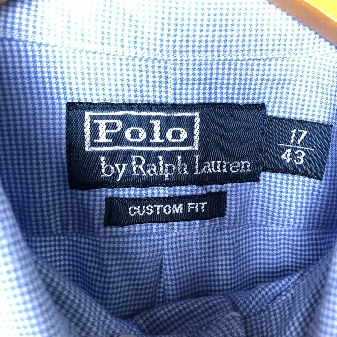 Ralph Lauren Custom Fit Houndstooth Pattern Long Sleeve Button-Down Shirt, Men's Size XL cotton Blue type light blue Vintage Second Hand