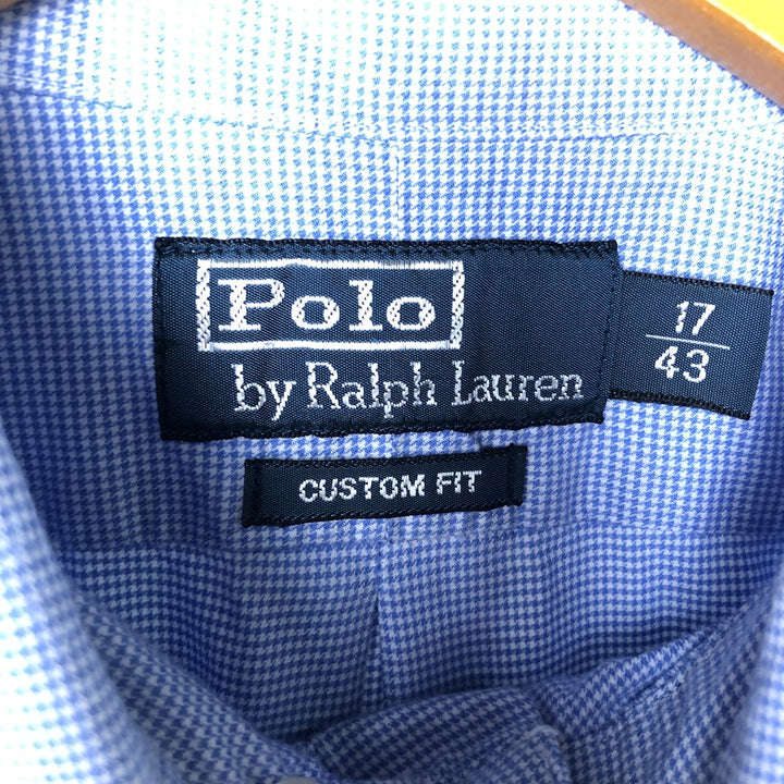 Ralph Lauren Custom Fit Houndstooth Pattern Long Sleeve Button-Down Shirt, Men's Size XL cotton Blue type light blue Vintage Second Hand