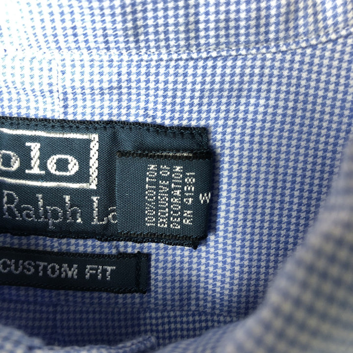 Ralph Lauren Custom Fit Houndstooth Pattern Long Sleeve Button-Down Shirt, Men's Size XL cotton Blue type light blue Vintage Second Hand