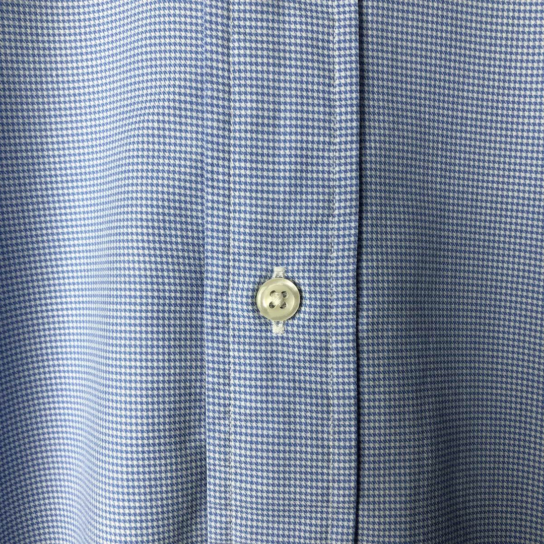 Ralph Lauren Custom Fit Houndstooth Pattern Long Sleeve Button-Down Shirt, Men's Size XL cotton Blue type light blue Vintage Second Hand