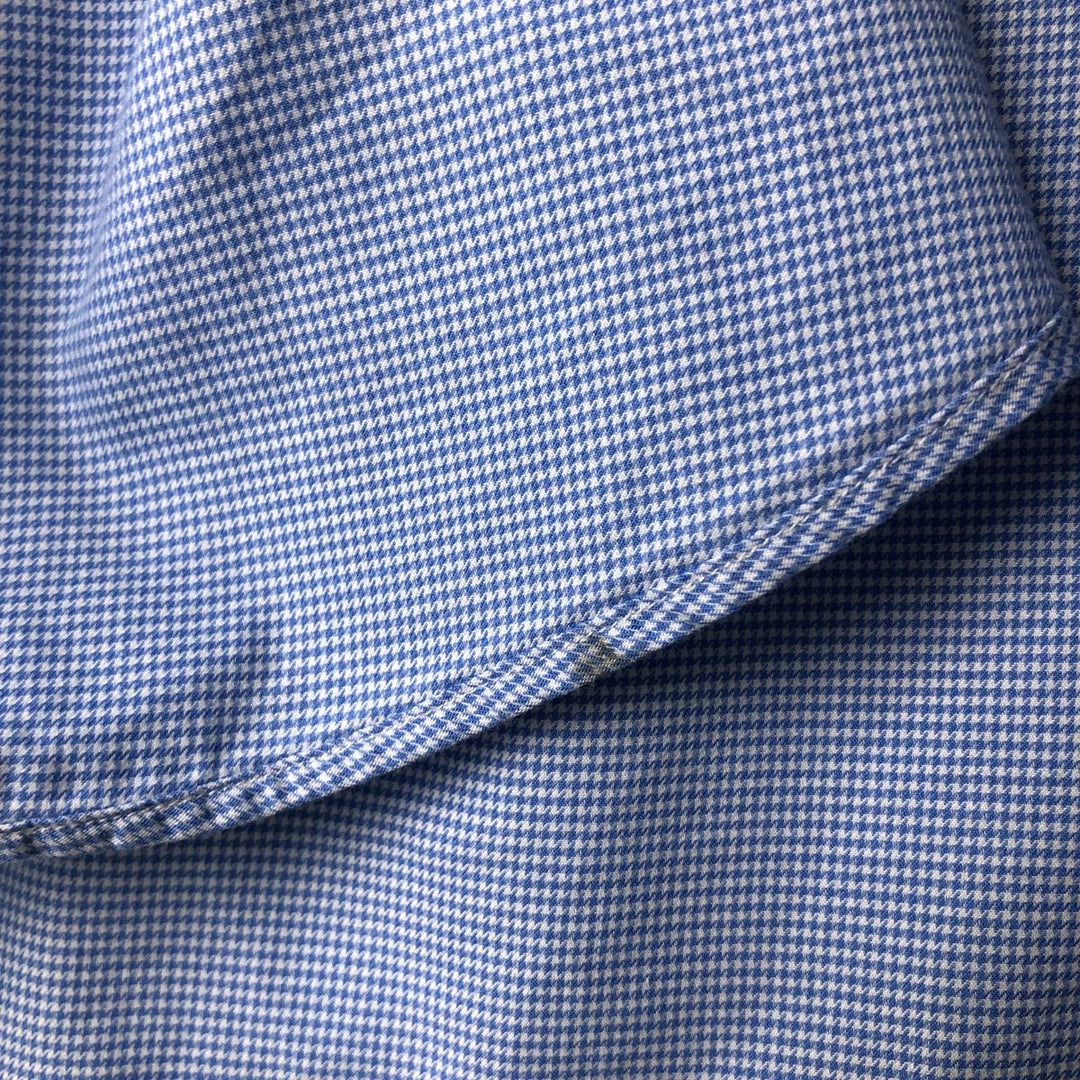 Ralph Lauren Custom Fit Houndstooth Pattern Long Sleeve Button-Down Shirt, Men's Size XL cotton Blue type light blue Vintage Second Hand