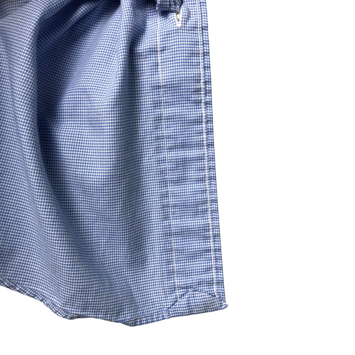 Ralph Lauren Custom Fit Houndstooth Pattern Long Sleeve Button-Down Shirt, Men's Size XL cotton Blue type light blue Vintage Second Hand