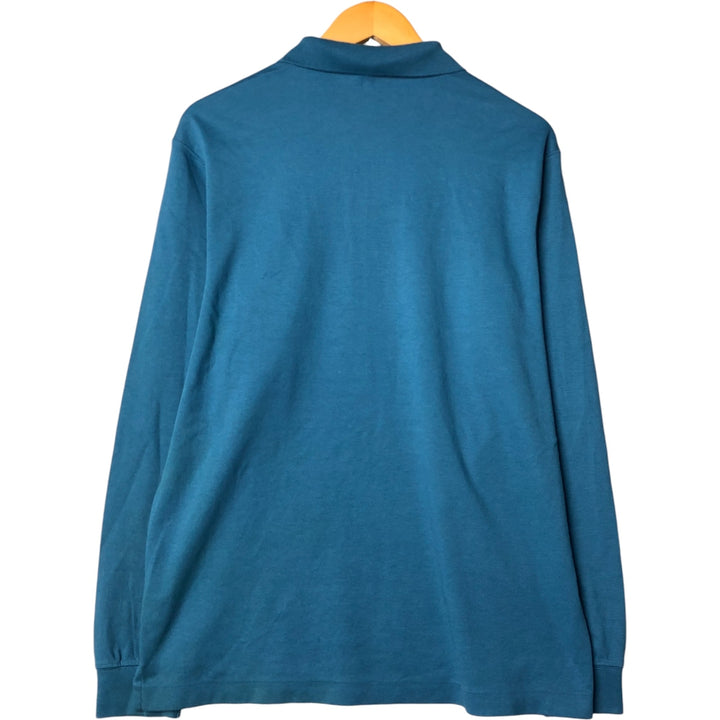 2000'S LAND'S END long sleeve polo shirt, men's size L cotton turquoise blue Vintage Second Hand