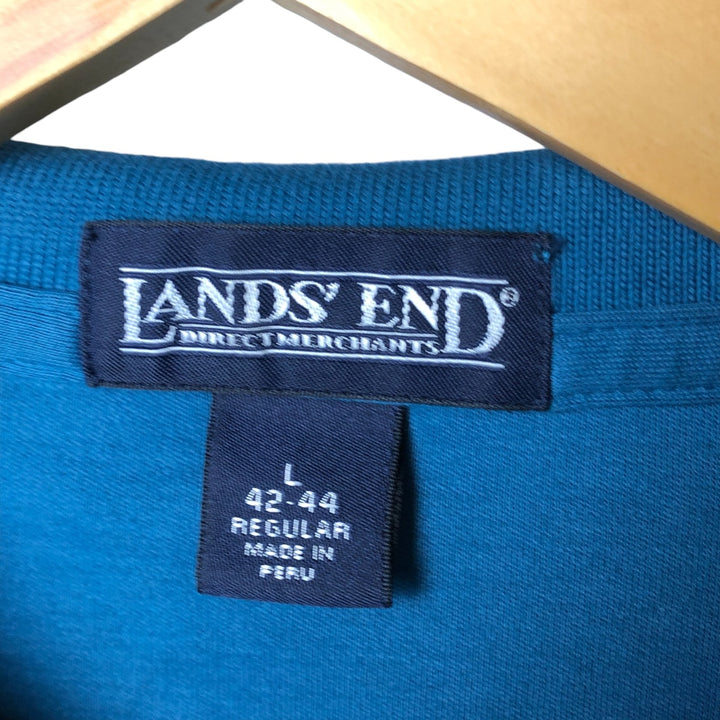 2000'S LAND'S END long sleeve polo shirt, men's size L cotton turquoise blue Vintage Second Hand