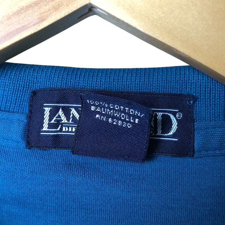 2000'S LAND'S END long sleeve polo shirt, men's size L cotton turquoise blue Vintage Second Hand