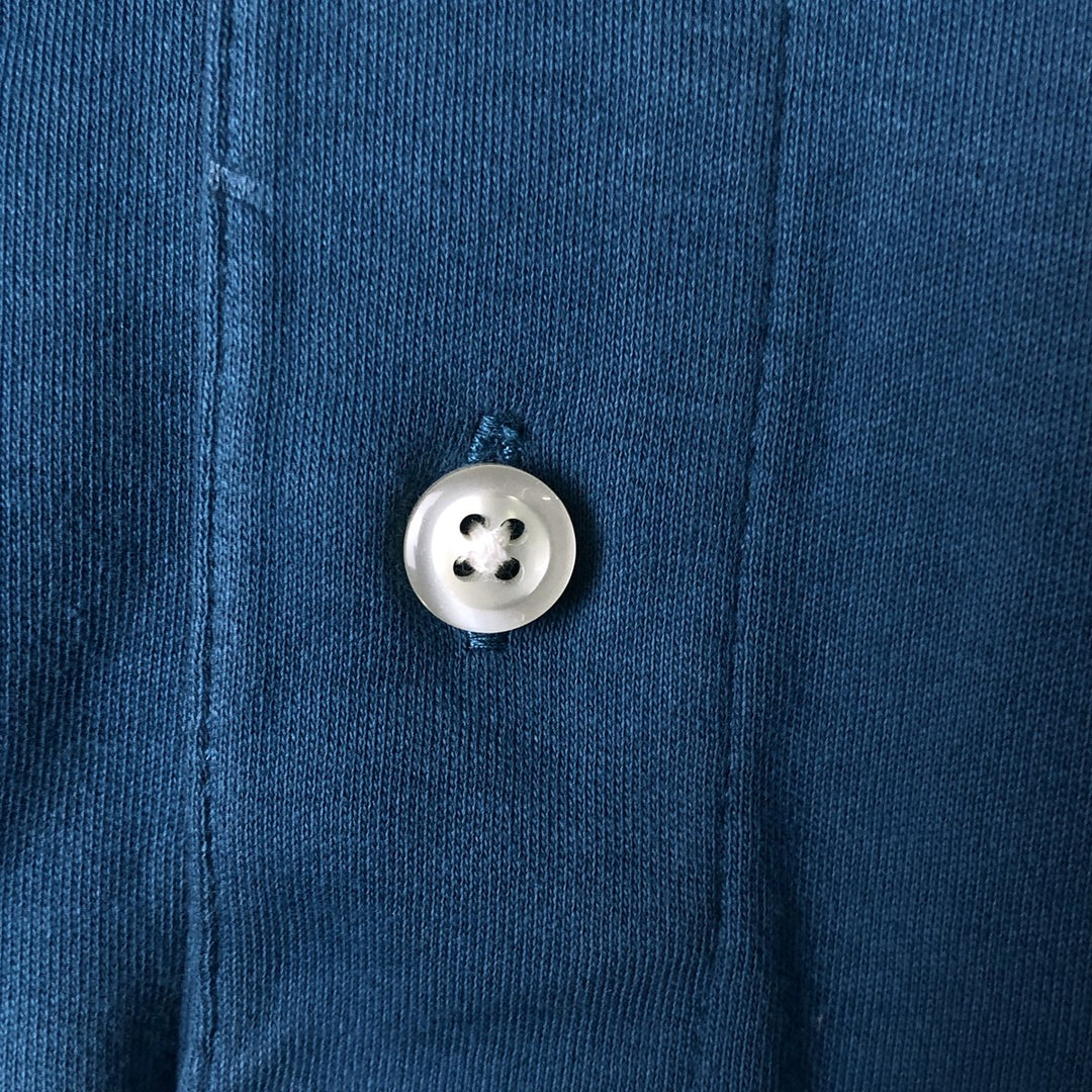2000'S LAND'S END long sleeve polo shirt, men's size L cotton turquoise blue Vintage Second Hand