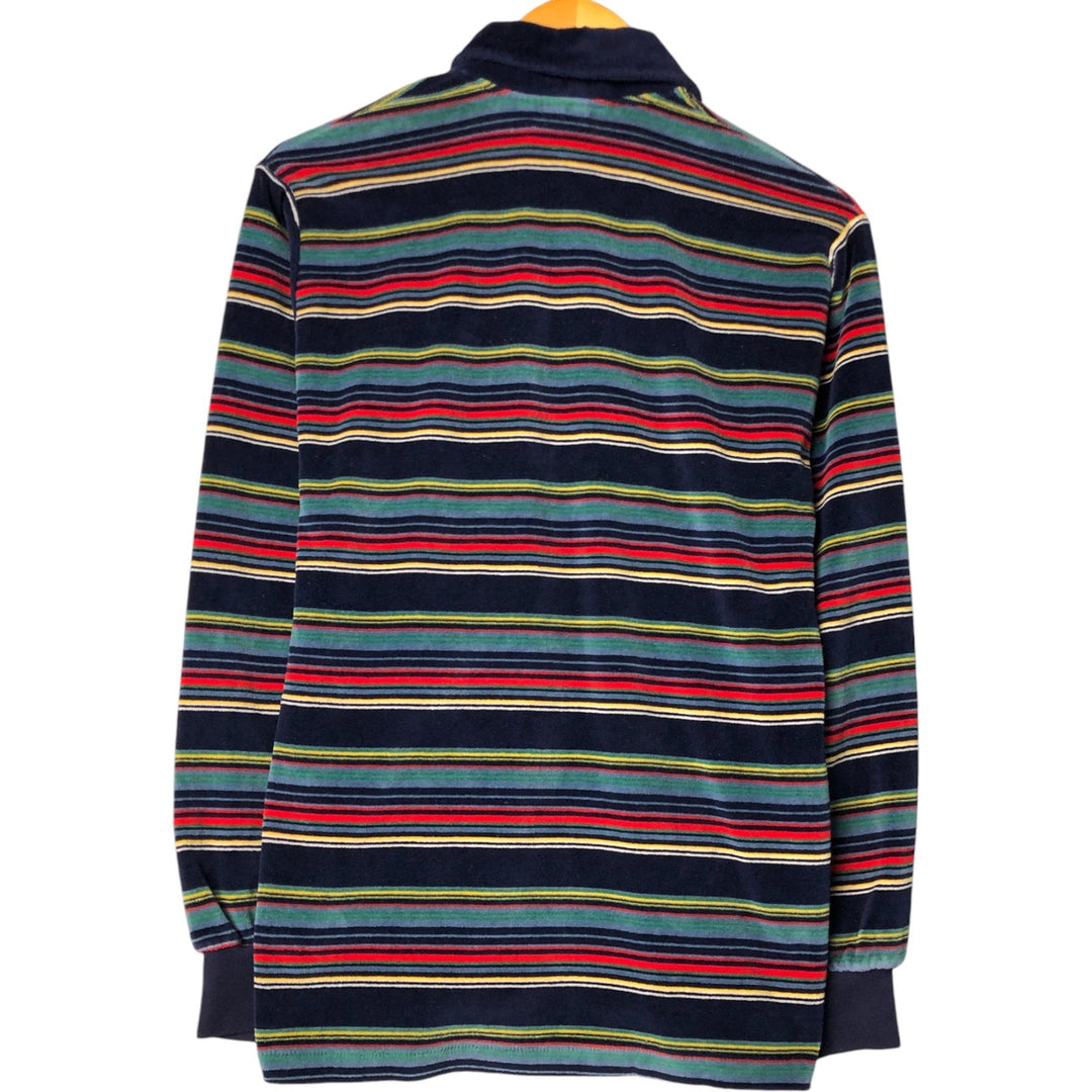 Vintage 1980'S Campus Studio One terry cloth long-sleeved striped polo shirt, made in the USA, size M, men's. unclear navy blue type Vintage Second Hand