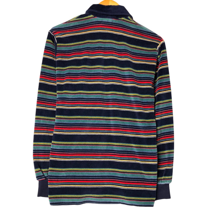 Vintage 1980'S Campus Studio One terry cloth long-sleeved striped polo shirt, made in the USA, size M, men's. unclear navy blue type Vintage Second Hand