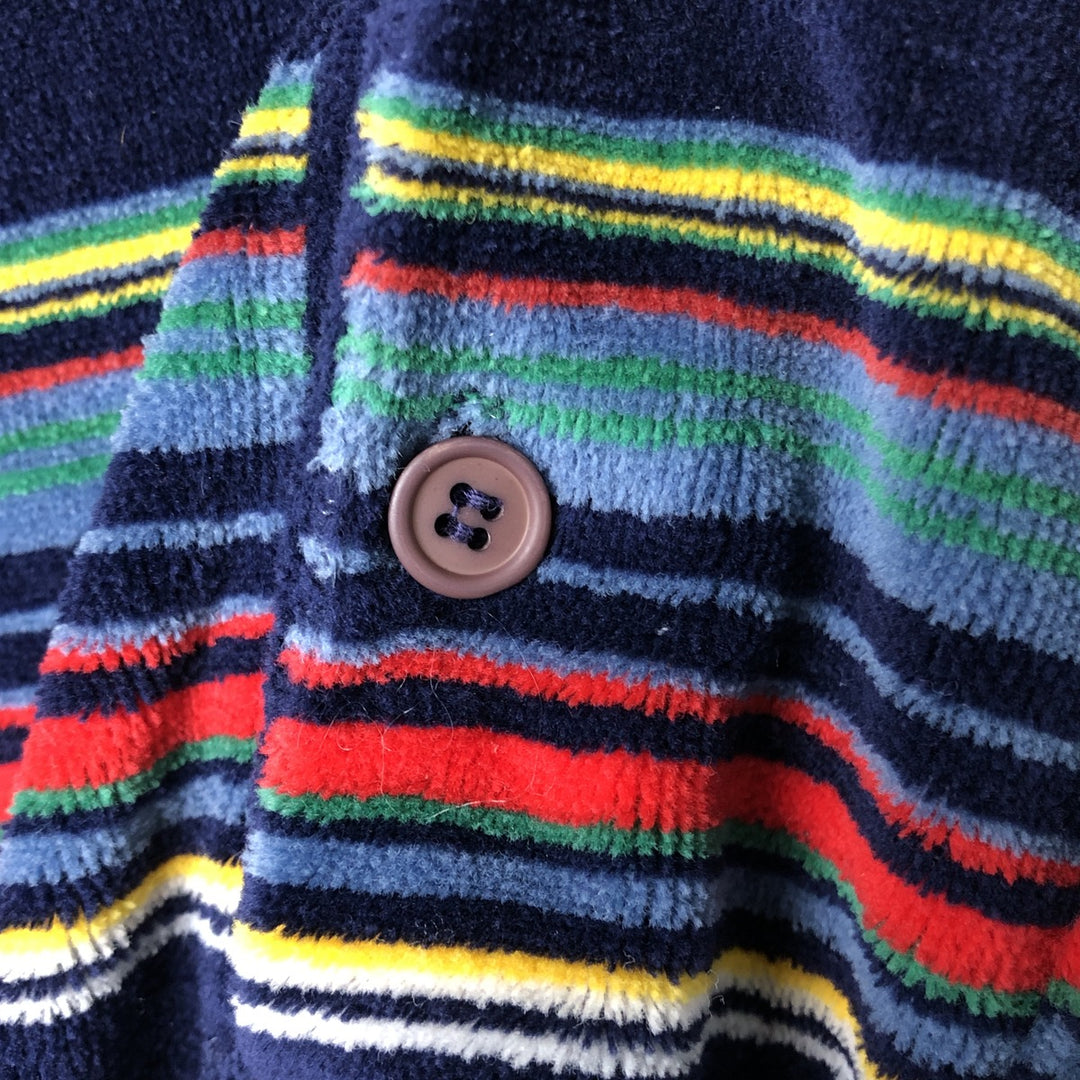 Vintage 1980'S Campus Studio One terry cloth long-sleeved striped polo shirt, made in the USA, size M, men's. unclear navy blue type Vintage Second Hand