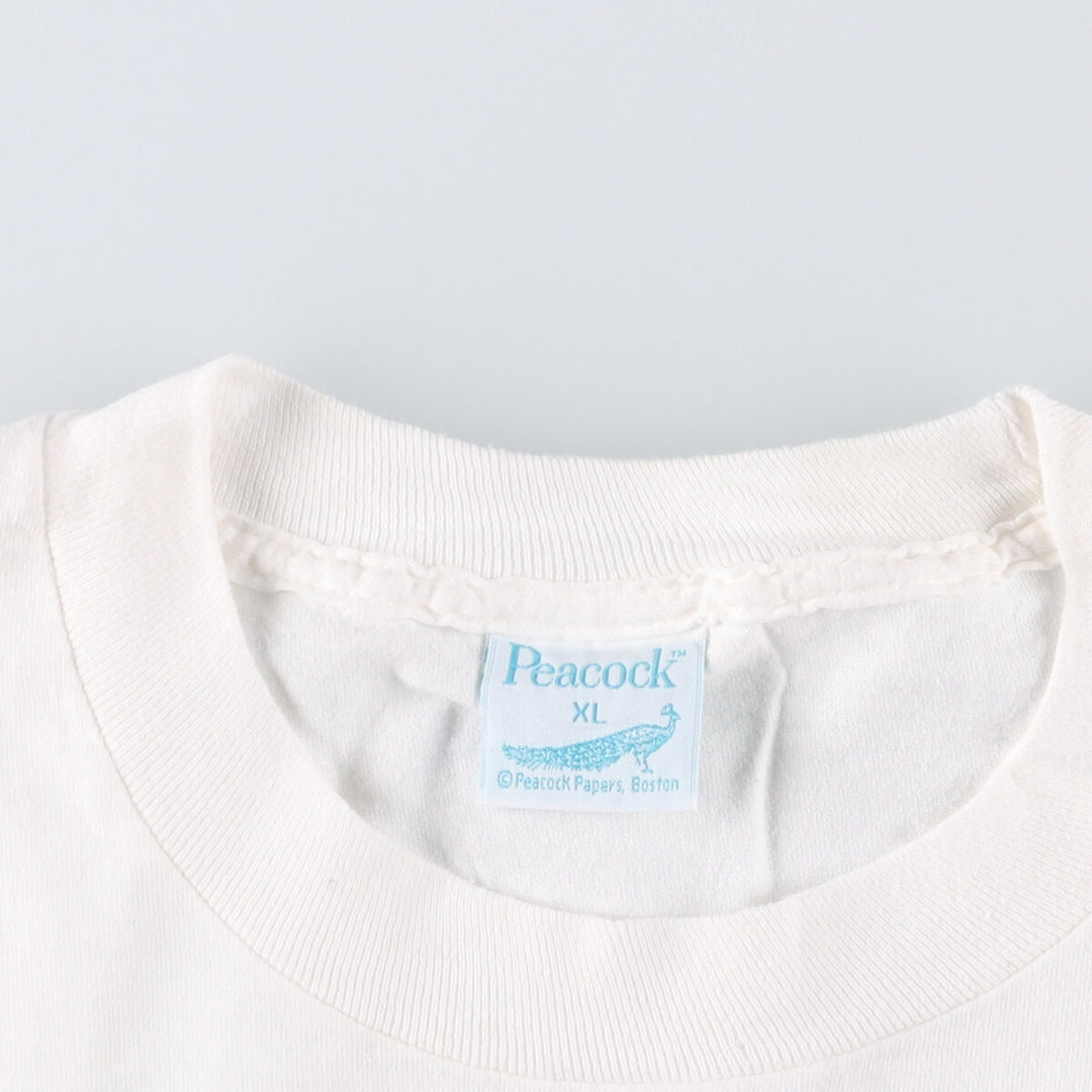 90'S PEACOCK Message Print T-Shirt, Made in USA, Men's XL cotton white type Vintage Second Hand