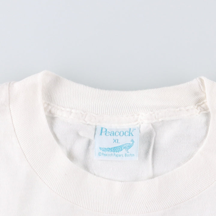 90'S PEACOCK Message Print T-Shirt, Made in USA, Men's XL cotton white type Vintage Second Hand