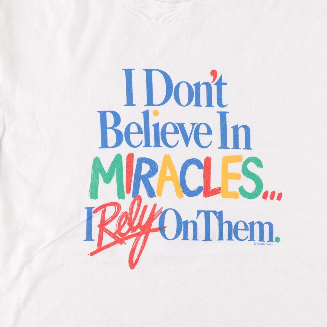 90'S PEACOCK Message Print T-Shirt, Made in USA, Men's XL cotton white type Vintage Second Hand