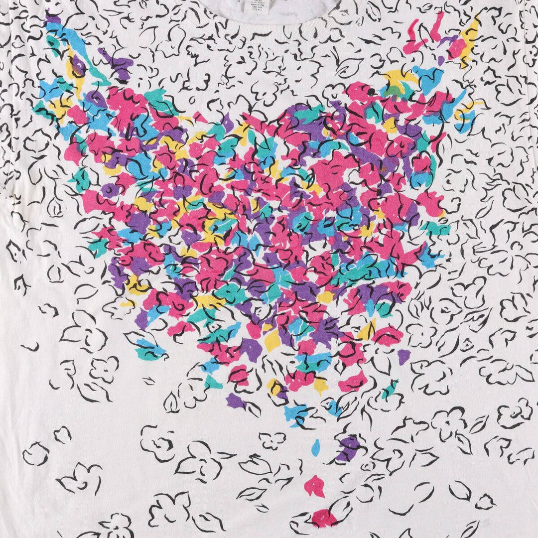 90'S All-Over Print T-Shirt, Made in USA, Men's XL, Vintage cotton white type Vintage Second Hand
