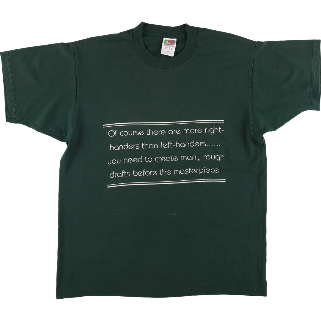Fruit of the Loom Best Message Print T-Shirt, Men's Size L cotton Green type dark green Vintage Second Hand