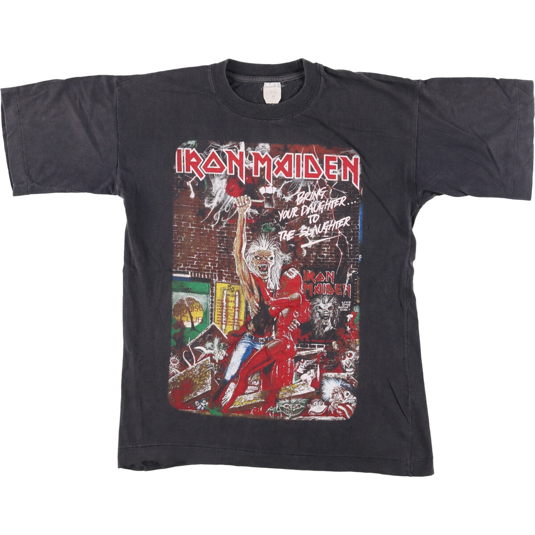 IRON MAIDEN Half Sleeve Band T-Shirt, Men's Medium cotton Charcoal Vintage Second Hand