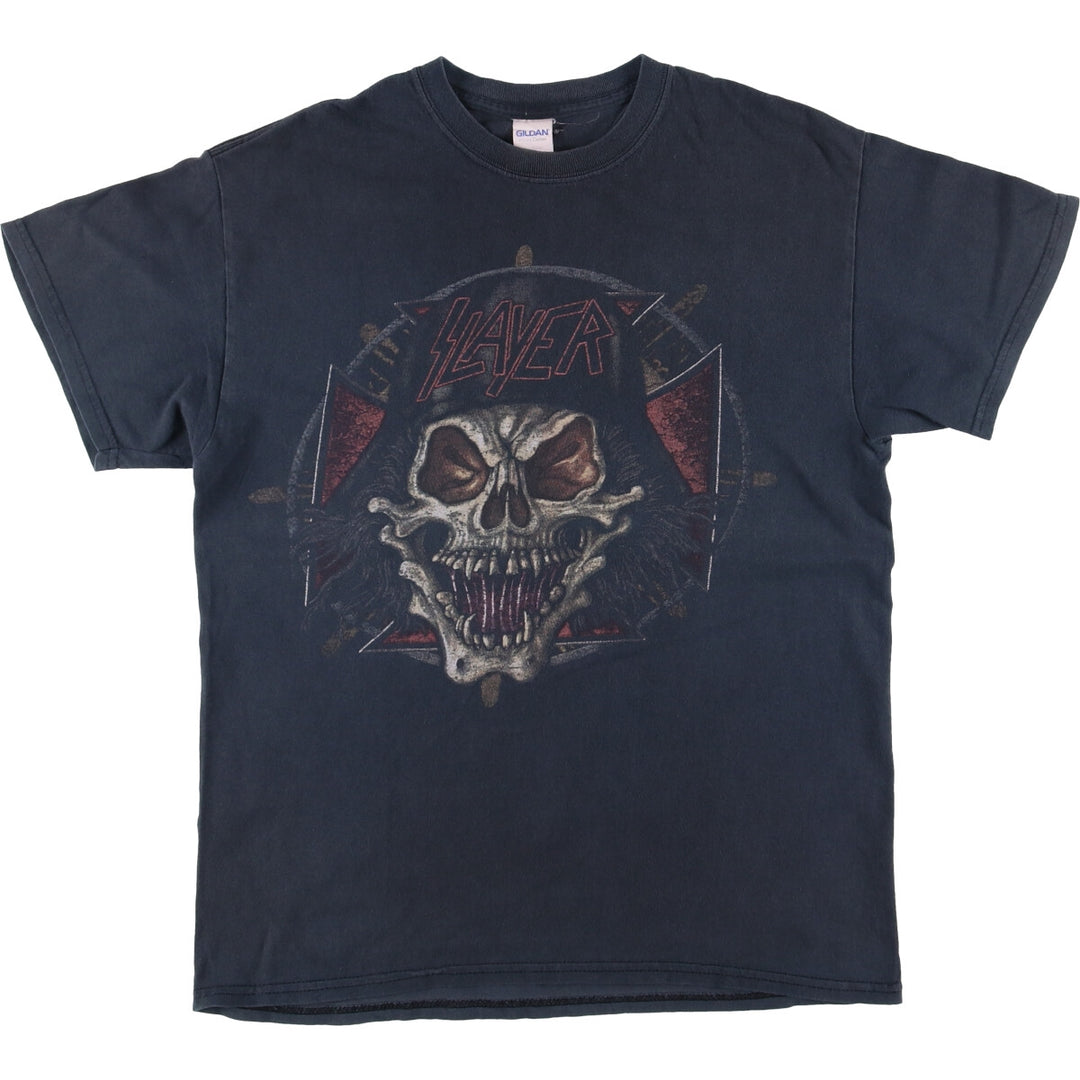 Gildan Slayer Skull Pattern Band T-Shirt, Men's Size Medium cotton black type Vintage Second Hand