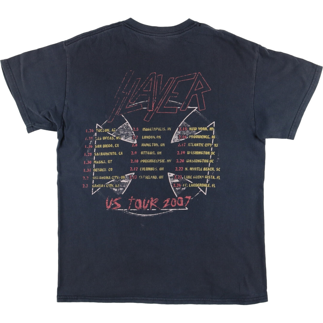 Gildan Slayer Skull Pattern Band T-Shirt, Men's Size Medium cotton black type Vintage Second Hand