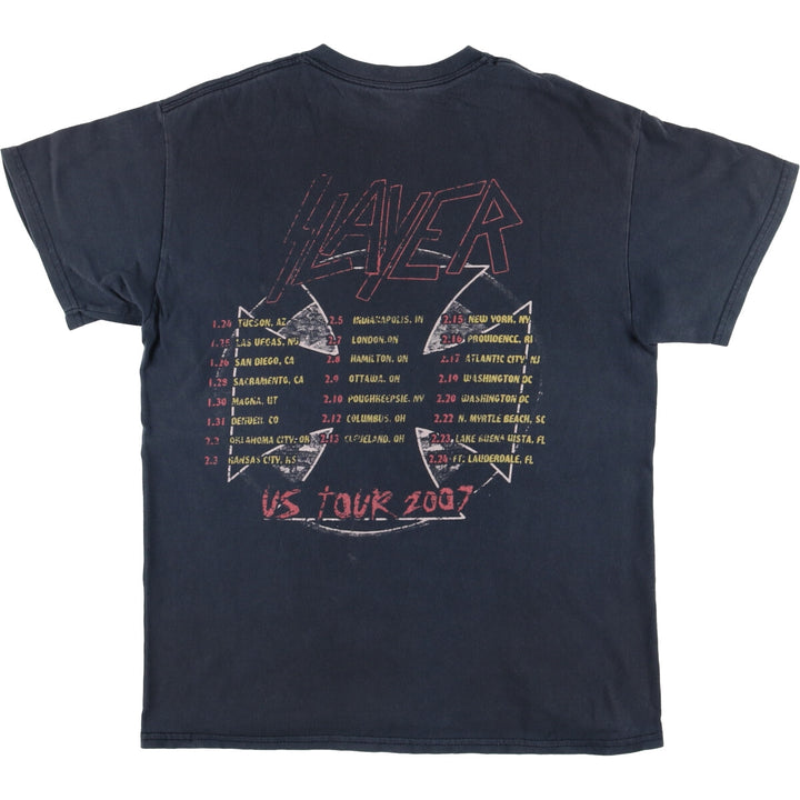 Gildan Slayer Skull Pattern Band T-Shirt, Men's Size Medium cotton black type Vintage Second Hand