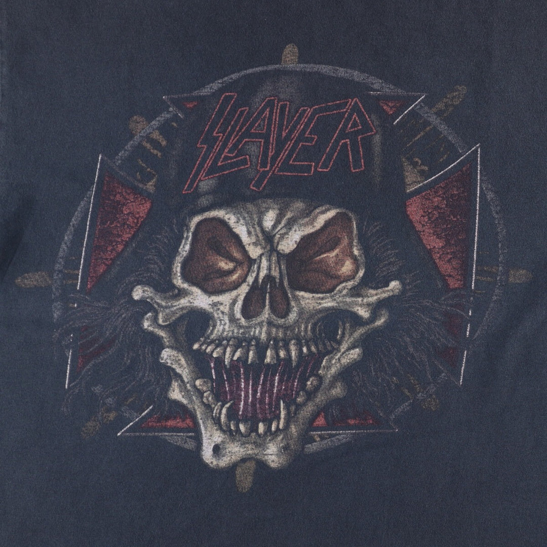 Gildan Slayer Skull Pattern Band T-Shirt, Men's Size Medium cotton black type Vintage Second Hand