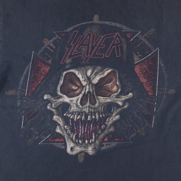 Gildan Slayer Skull Pattern Band T-Shirt, Men's Size Medium cotton black type Vintage Second Hand