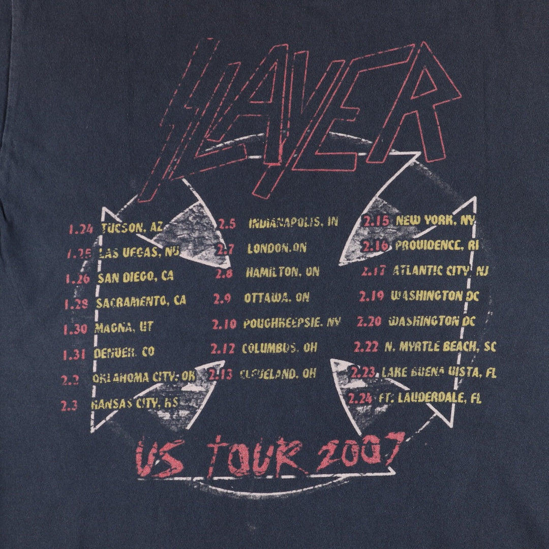 Gildan Slayer Skull Pattern Band T-Shirt, Men's Size Medium cotton black type Vintage Second Hand